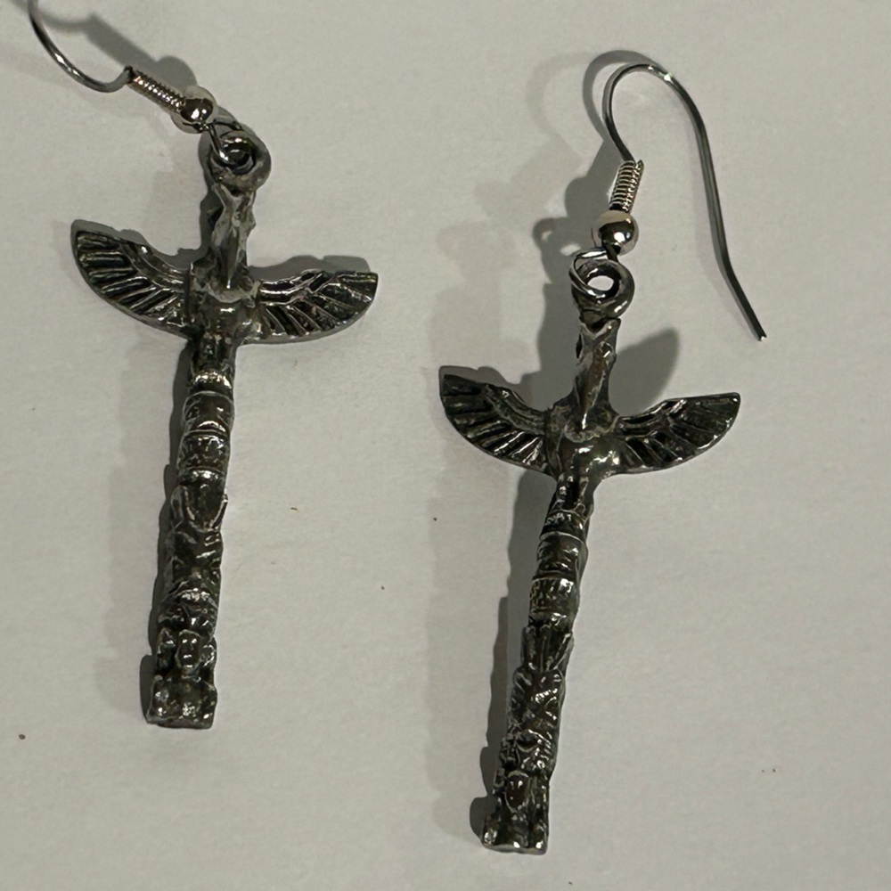 Silver Totem Dangle Earrings